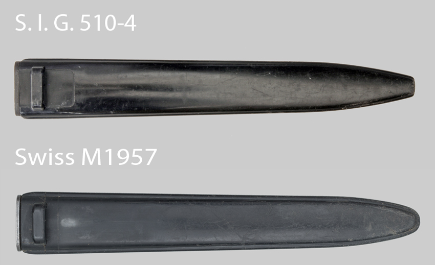 Comparison image of S.I.G. 510-4 and Swiss M1957 scabbards.