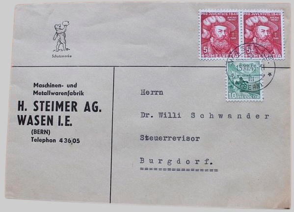 1949-postmarked envelope H. Steimer AG.