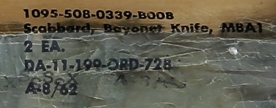 Image of sealed 1963-dated package containing two Viz manufacturing Co. M8A1 Scabbards.