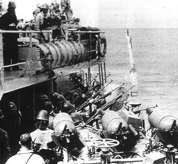 Image of Dutch sailors armed with Johnson Model 1941 rifles conducting burial at sea