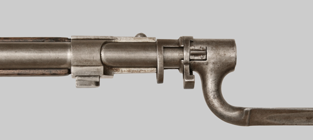 Image of Uruguayan Mauser M1871 Socket Bayonet mounted to rifle.