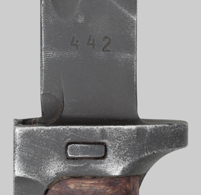 Image of Czechoslovak VZ-58 bayonet with Short-Tang Single-Rivet Lower Crosspiece Extension.